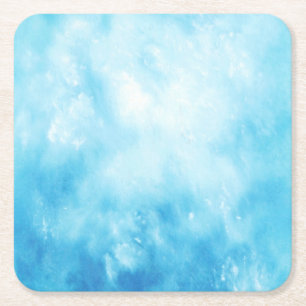 Abstract Hand Drawn Watercolor Background: Blue Square Paper Coaster