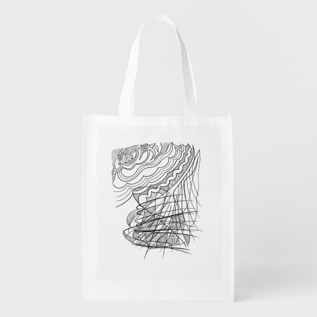 Abstract Hand-Drawn Waves & Lines Minimalist Graph Grocery Bag (Front)