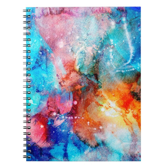 Abstract hand-made texture. Marbling blue and oran Notebook (Front)