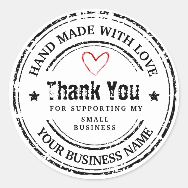 Abstract handmade with love | thank you classic round sticker (Front)