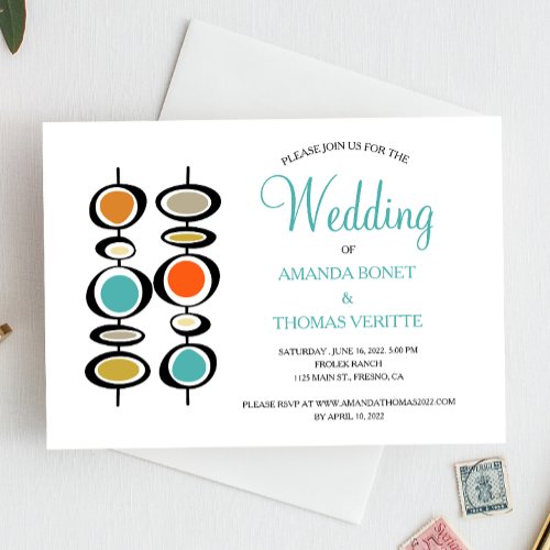 Abstract Hanging Circles Mid Century Wedding Invitation