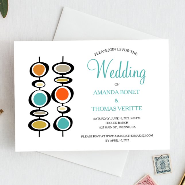 Abstract Hanging Circles Mid Century Wedding Invitation (Creator Uploaded)