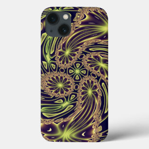 Abstract Happy Dance Neon Gold Fractal Art iPhone 13 Case