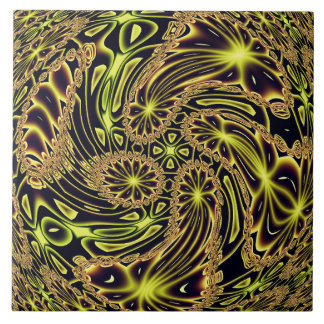 Abstract Happy Dance Neon Gold Fractal Art Ceramic Tile
