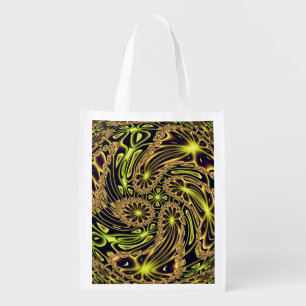 Abstract Happy Dance Neon Gold Fractal Art Grocery Bag