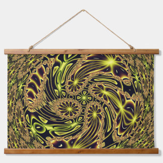 Abstract Happy Dance Neon Gold Fractal Art Hanging Tapestry
