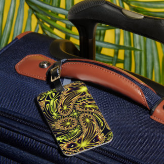 Abstract Happy Dance Neon Gold Fractal Art Luggage Tag