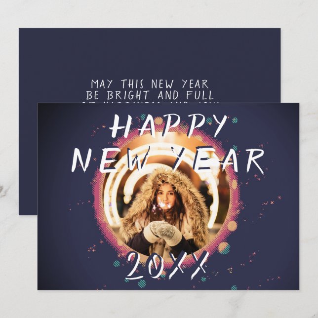 Abstract Happy New Year 2023 Photo Holiday Card (Front/Back)