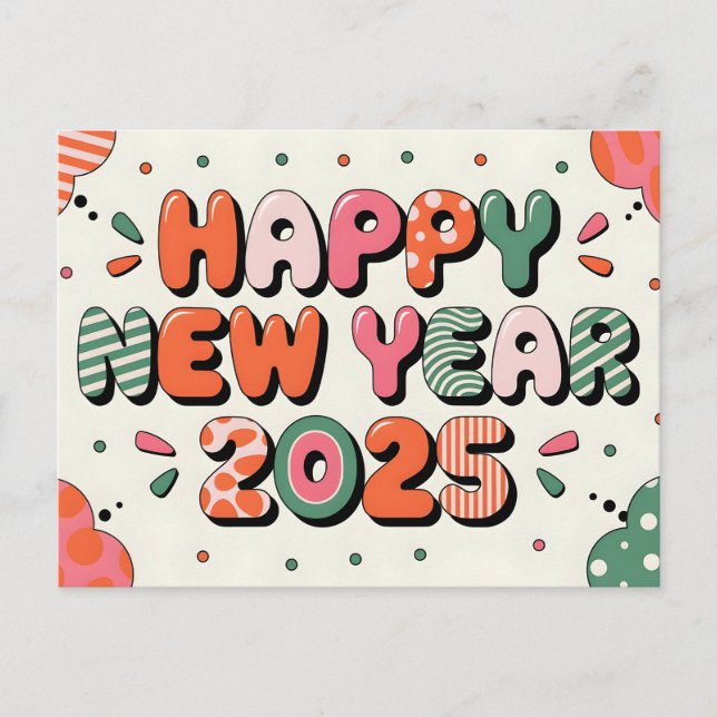 Abstract Happy New Year 2025 Colorful Celebration Holiday Postcard (Front)