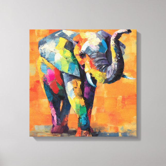 Abstract Happy Rainbow Elephant Canvas Print (Front)