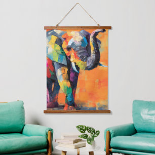 Abstract Happy Rainbow Elephant Hanging Tapestry