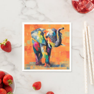 Abstract Happy Rainbow Elephant Napkins