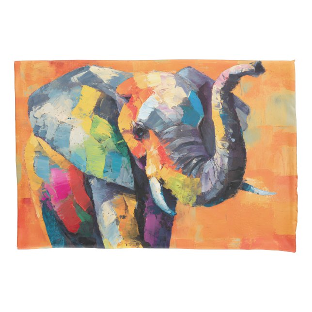 Abstract Happy Rainbow Elephant Pillow Case (Front)