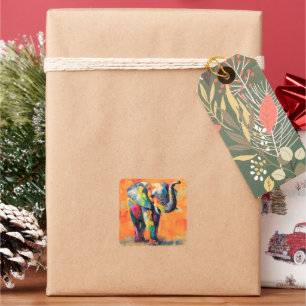 Abstract Happy Rainbow Elephant Square Sticker