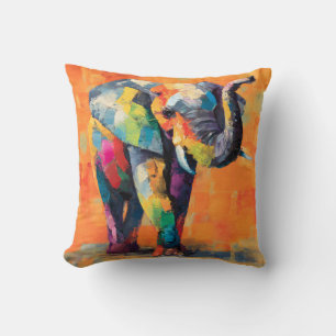 Abstract Happy Rainbow Elephant Throw Pillow