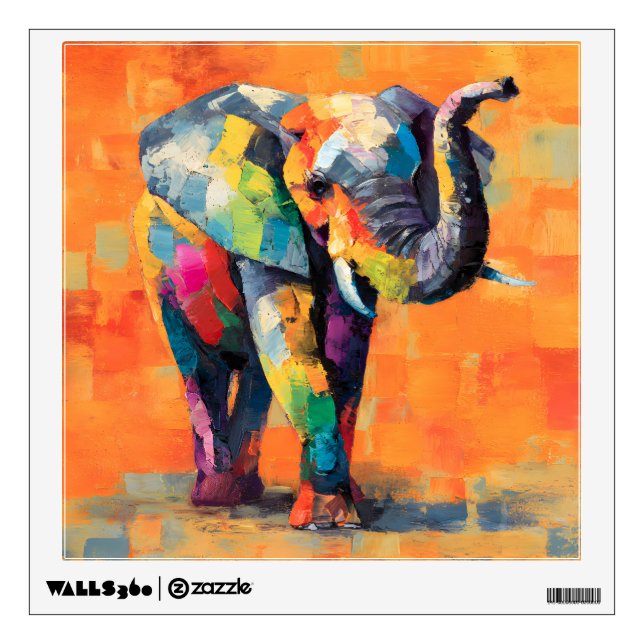 Abstract Happy Rainbow Elephant Wall Decal (Front)