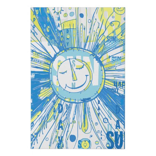 Abstract Happy Whimsical Sun Word Art Faux Canvas Print