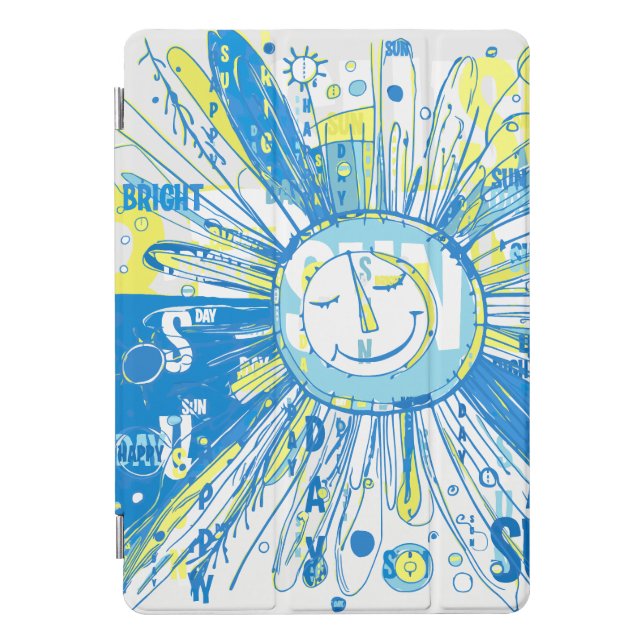 Abstract Happy Whimsical Sun Word Art iPad Pro Cover (Front)