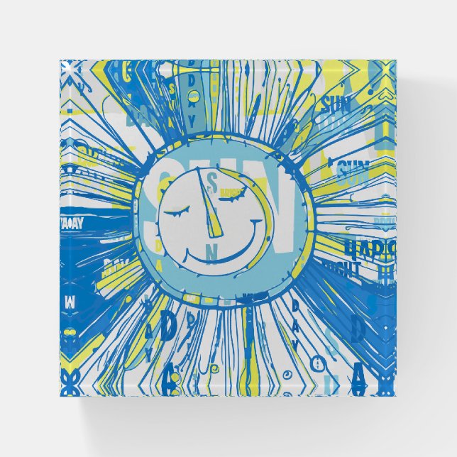 Abstract Happy Whimsical Sun Word Art Paperweight (Front)