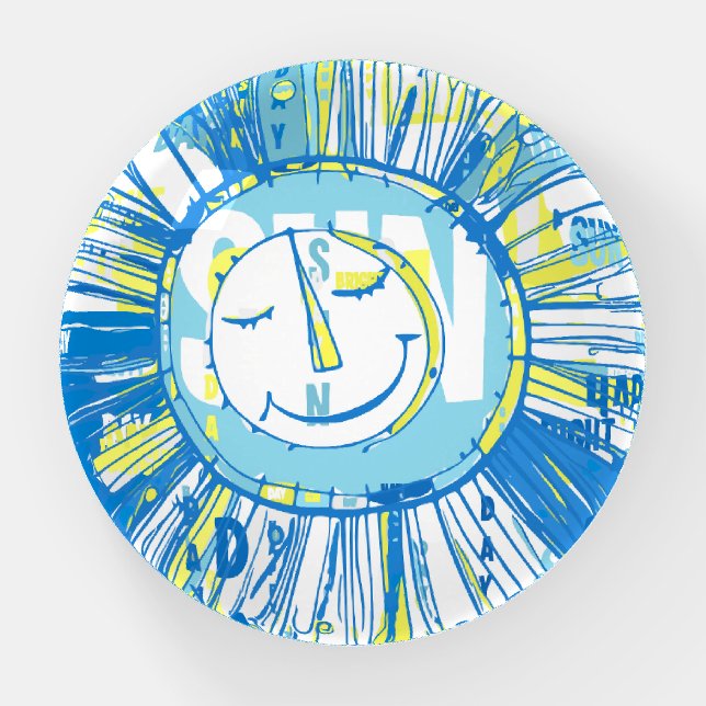 Abstract Happy Whimsical Sun Word Art Paperweight (Front)