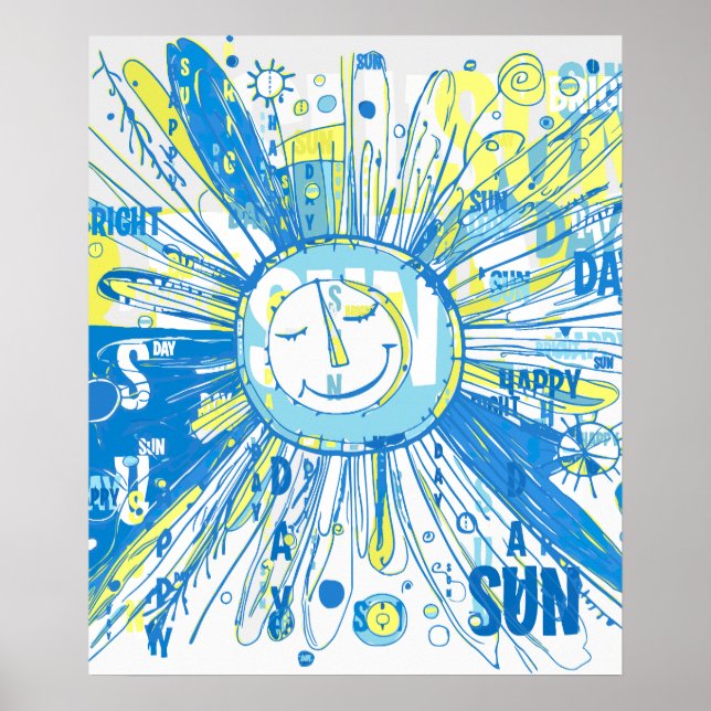Abstract Happy Whimsical Sun Word Art Poster (Front)