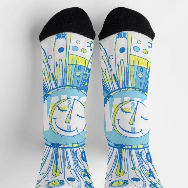 Abstract Happy Whimsical Sun Word Art Socks (Top)