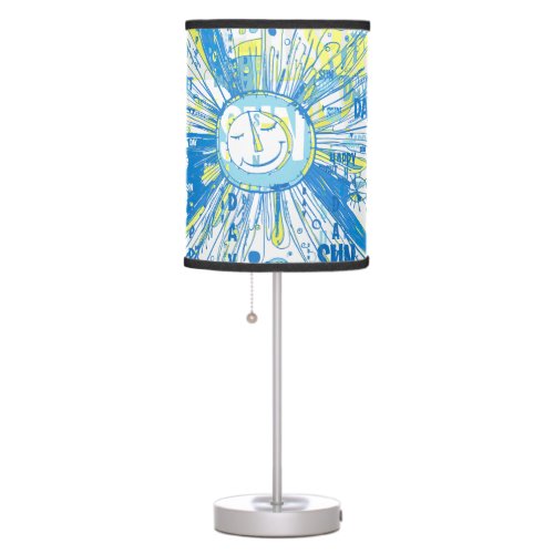 Abstract Happy Whimsical Sun Word Art Table Lamp