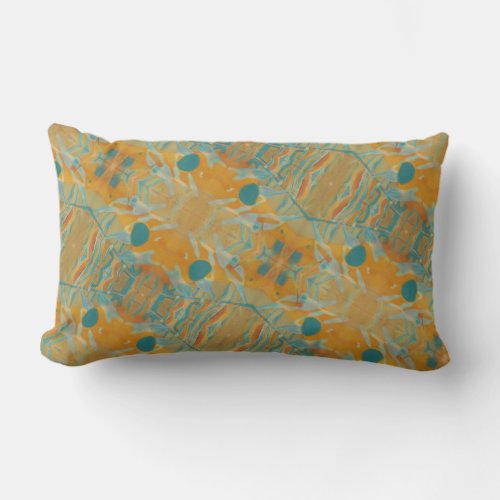 Abstract Harvest orange and teal motif Lumbar Pillow