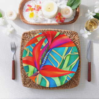 Abstract Hawaiian Bird of Paradise Flower Paper Plates