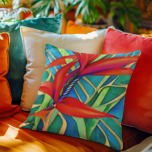 Abstract Hawaiian Bird of Paradise Flower Throw Pillow