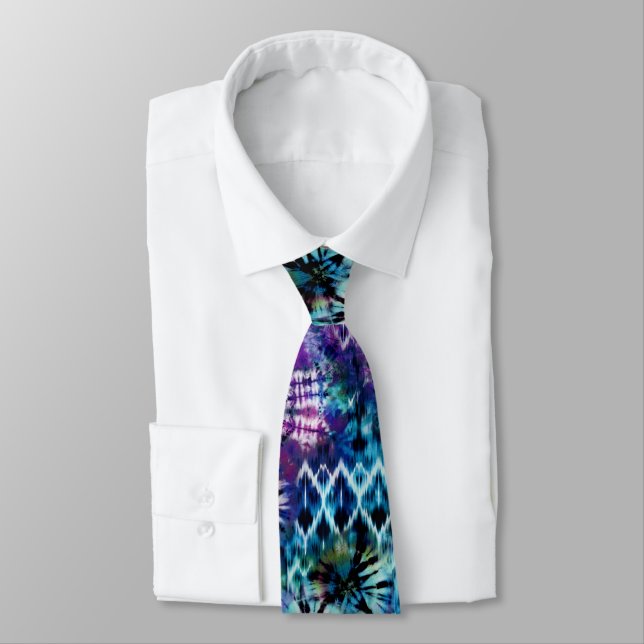 Abstract Hawaiian Blue Tie Dye Neck Tie (Tied)