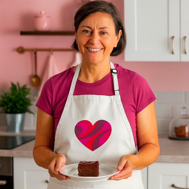 Abstract Heart Bold Red and Pink Swirl Pattern  Adult Apron (Creator Uploaded)