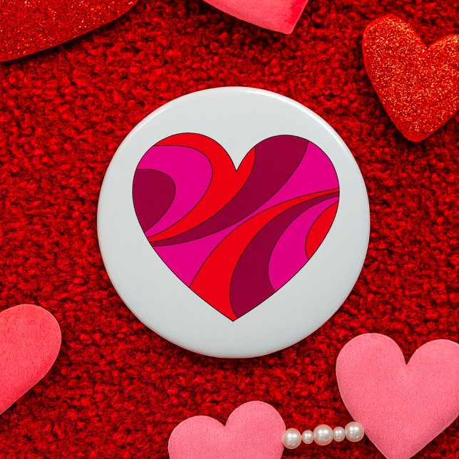 Abstract Heart Bold Red and Pink Swirl Pattern  Button (Creator Uploaded)