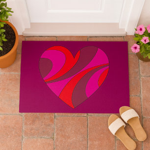 Abstract Heart Bold Red and Pink Swirl Pattern Doormat