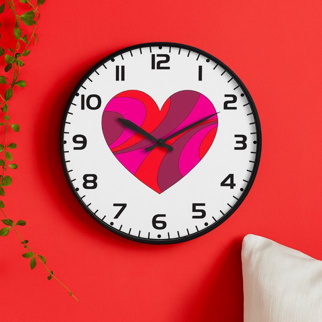 Abstract Heart Bold Red and Pink Swirl Pattern  Large Clock (Creator Uploaded)