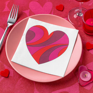 Abstract Heart Bold Red and Pink Swirl Pattern Napkins