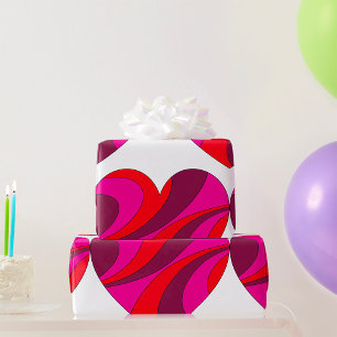 Abstract Heart Bold Red and Pink Swirl Pattern Wrapping Paper