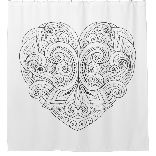 Abstract Heart Doodle Shower Curtain (Front)
