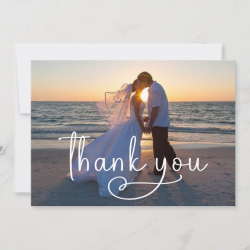 Abstract Heart Elegant Font Wedding Photo Thank You Card