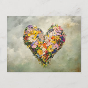 Abstract Heart Flowers Impressionist Postcard