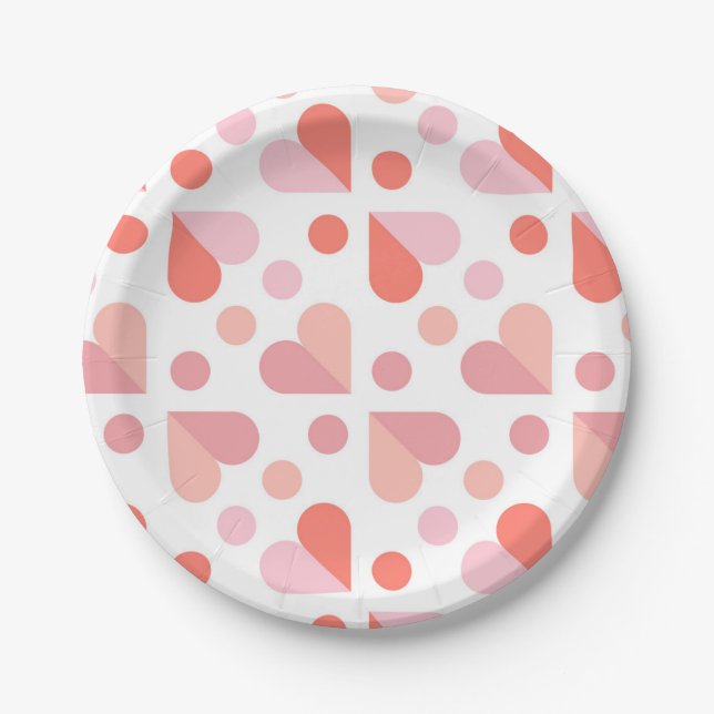 Abstract Heart Geometric Pattern Paper Plates (Front)
