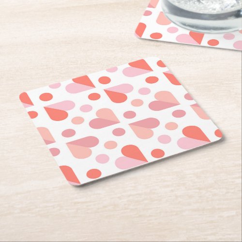 Abstract Heart Geometric Pattern Square Paper Coaster