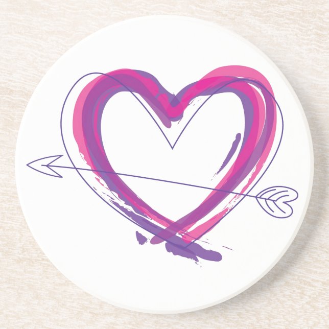 Abstract heart in purple and pink drink coaster (Front)