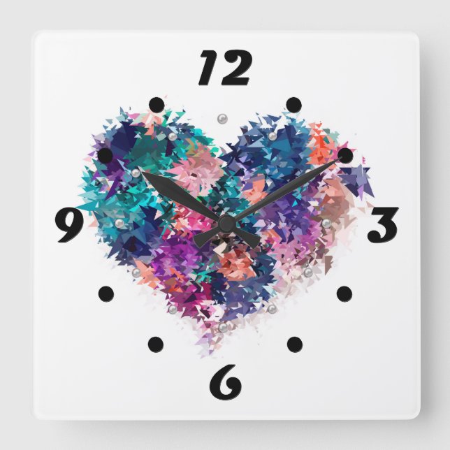 Abstract heart square wall clock (Front)