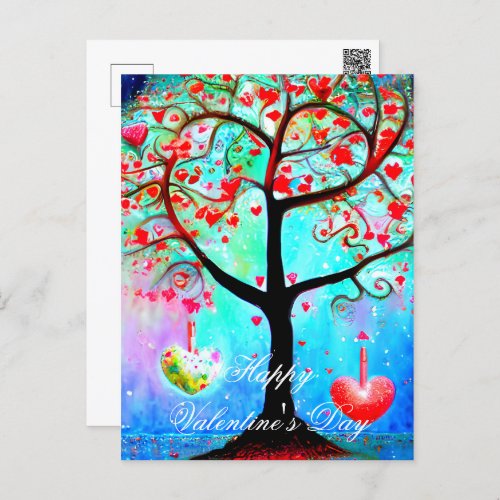 Abstract heart tree valentine postcard