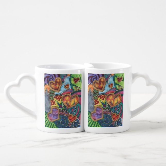 Abstract Hearts Art Mug with Heart-Shaped Handles (Front Nesting)
