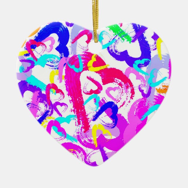 Abstract Hearts Ceramic Christmas Ornament (Front)