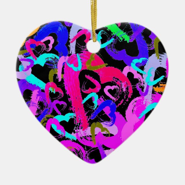 Abstract Hearts Ceramic  Ornament (Front)