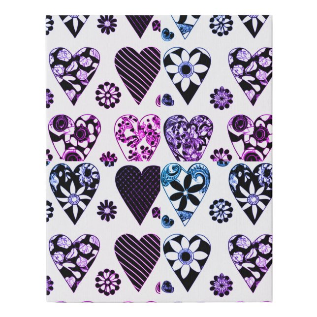 Abstract Hearts & Flowers Modern Color Pop Faux Canvas Print (Front)