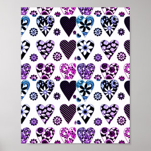 Abstract Hearts & Flowers Modern Color Pop Poster